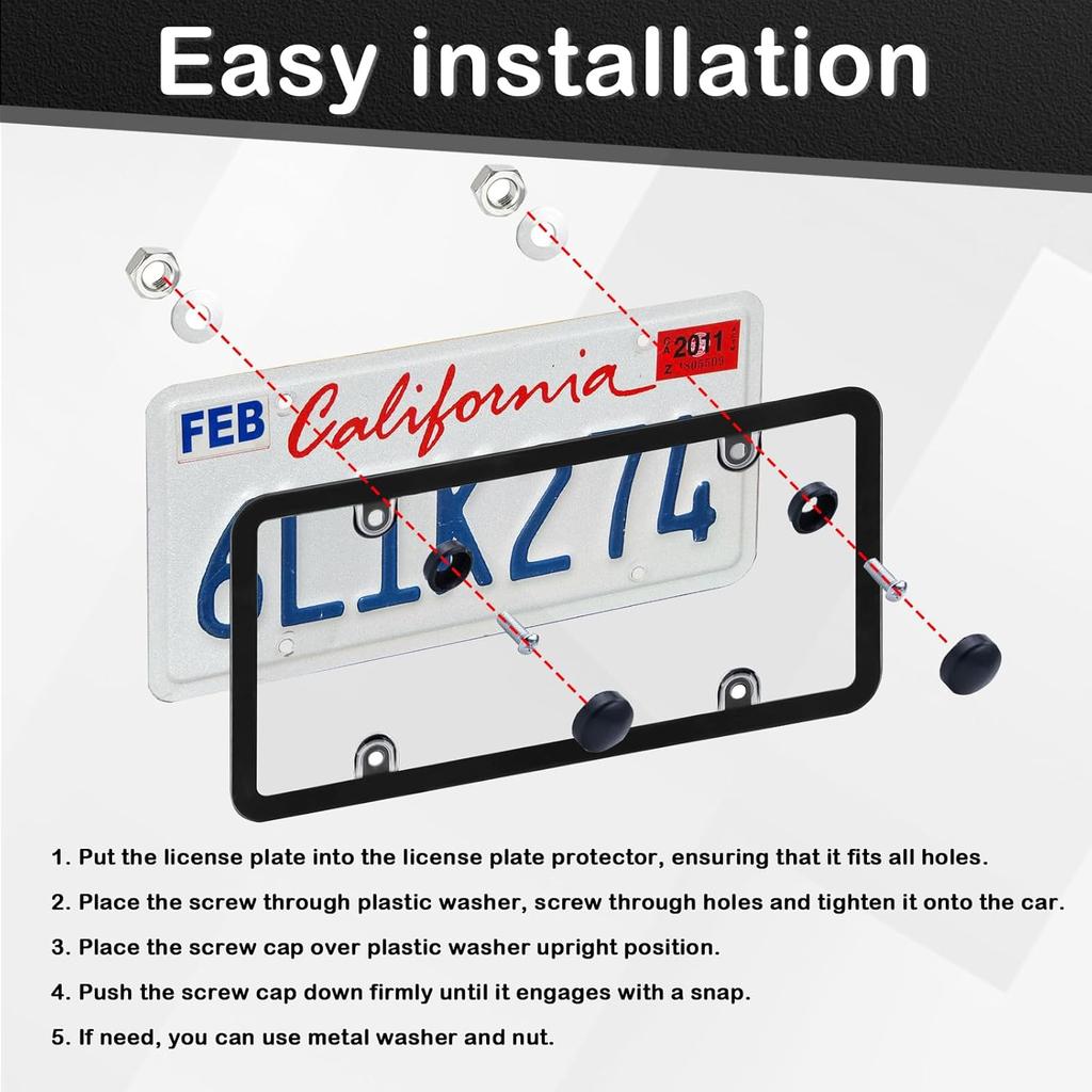 Wanheart Clear Framed Bubble License Plate Cover Set – 2-Pack Curved ABS Lens For 12×6 US Plates, Scratch & Weather Resistant Protection With