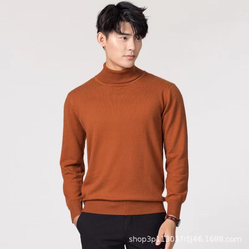 Men S Solid Color High Neck Knitted Pullover Sweater