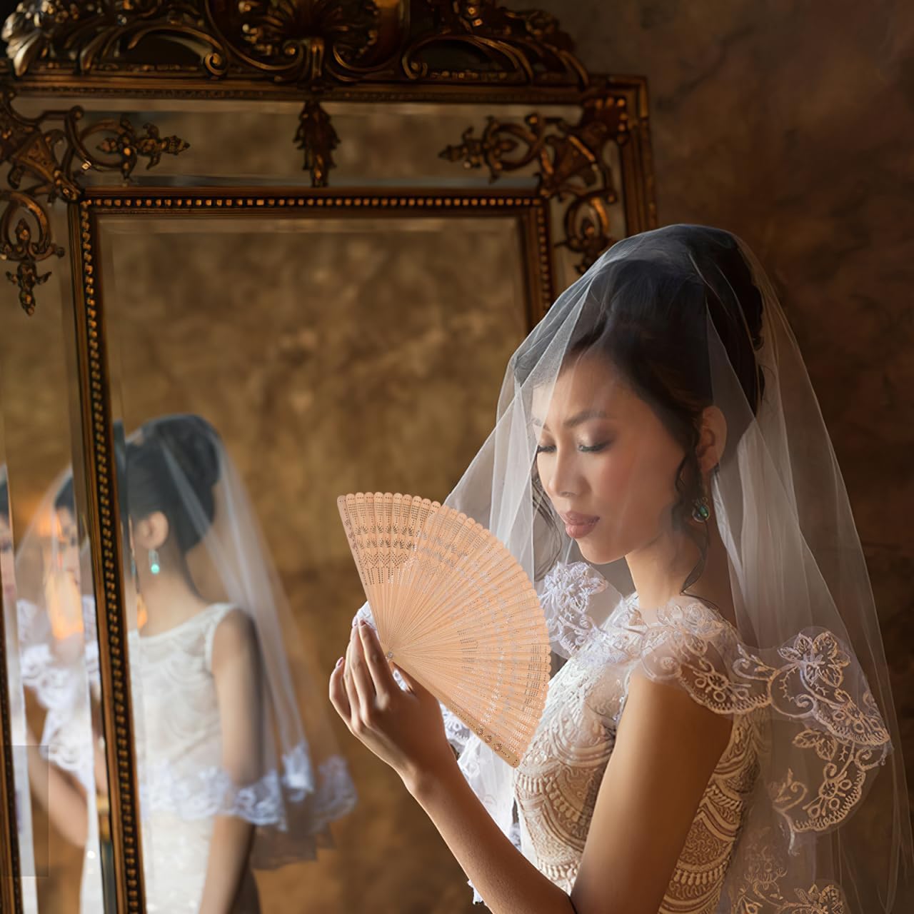 BESPORTBLE Ручной бамбуковый складной веер - Складной веер в винтажном стиле для женщин - Для лета, свадеб, выступлений и домашнего декора