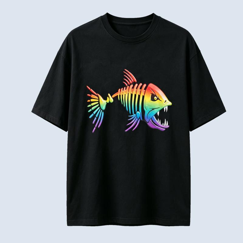 Funny Bone Fish Skeleton Graphic T Shirt Unisex Cotton Short Sleeve Tee Vintage FisherUnisex Streetwear Casual Summer Gift