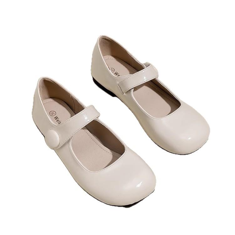 French Round Head Soft Bottom Flat Bottom Mary Jane Women's Shoes Light Mouth Apricot Red Jk Small Leather Shoes Comfortable Single Shoes Women's Skir