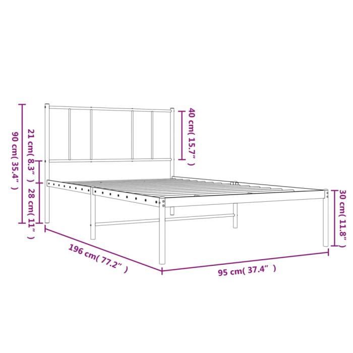 VidaXL Cadre de lit métal avec tête de lit noir 90x190 cm 352472
