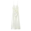 2025 Spring New Women's Slim Sexy Silk Satin Spaghetti Strap Dress with Hollow Design