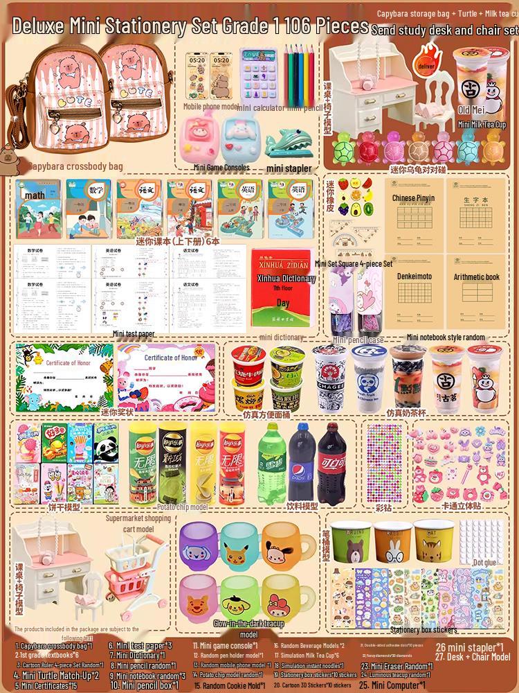 Capybara Mini Backpack: Children's Crossbody Bag for Girls with Full Stationery Set