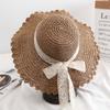 Straw hat female small fresh sunshade lace strap bow hat female summer outing big eaves beach sun hat