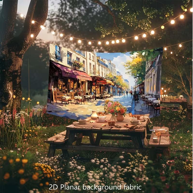 Oil Painting Paris Street Cafe Backdrop French Bistro Sidewalk Photography Background