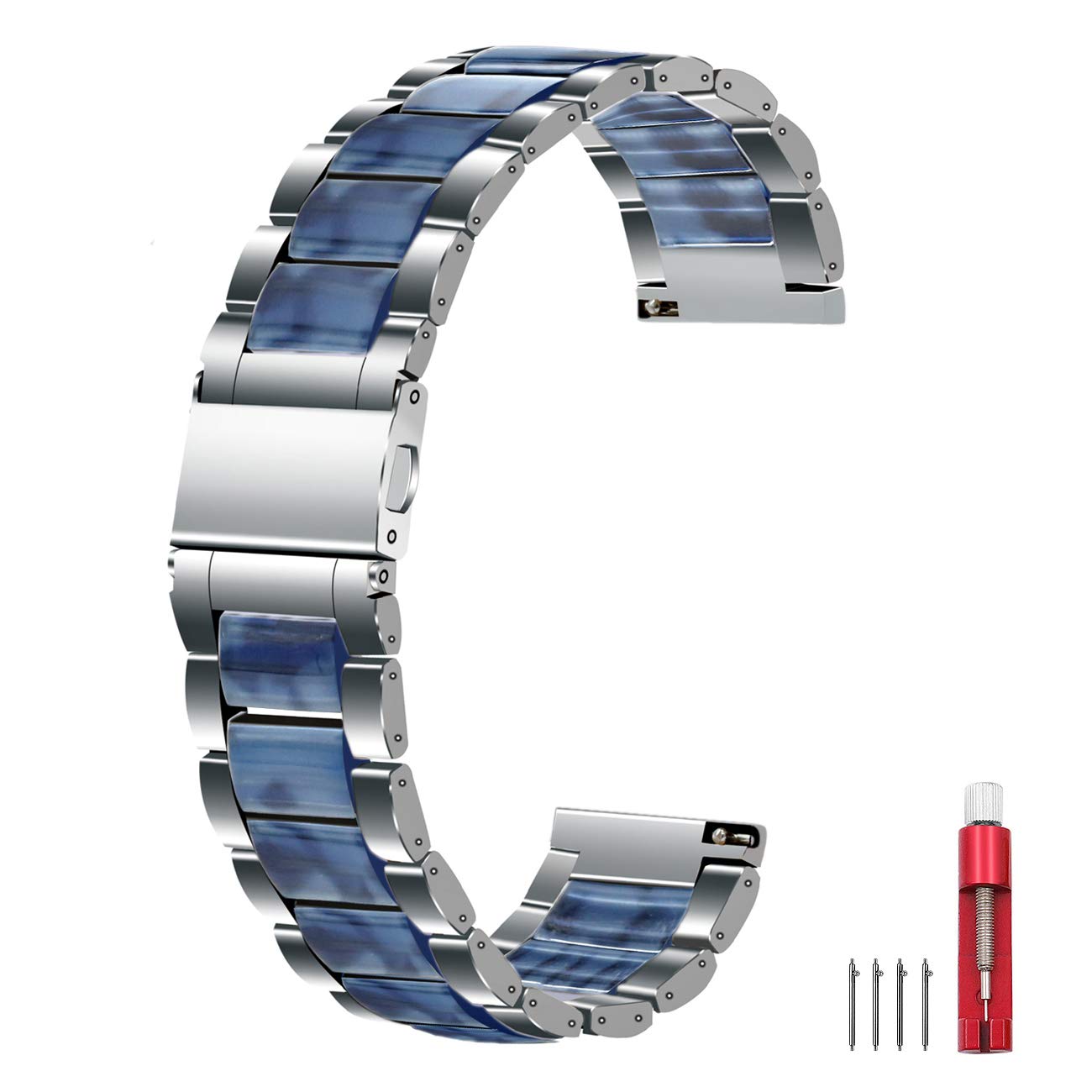 [Kai Tian] 20mm Stainless Steel Quick-Release Resin Watch Band Watch Strap Silver Blue