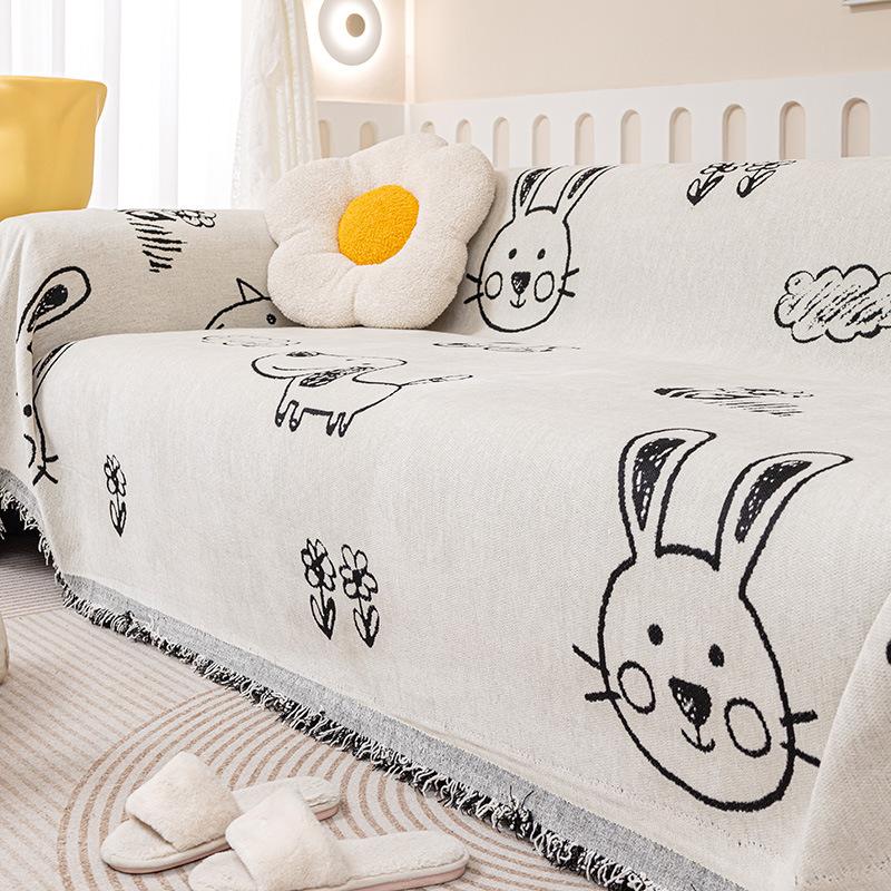 INS Simple Cartoon Sofa Towel Chenille Anti-Scratching Sofa Cover Cloth Four Seasons Universal Sofa Cover Cover Sofa Cover