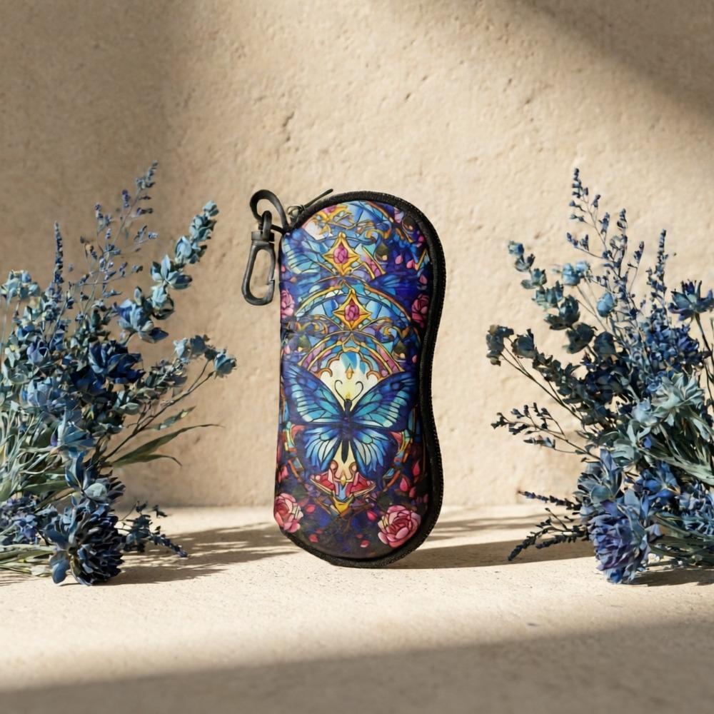 1pc Blue Butterfly-patterned Zippered Sunglasses Pouch, Ultra-lightweight and Portable, Fits All Sizes of Glasses, Suitable for Both Men and Women.