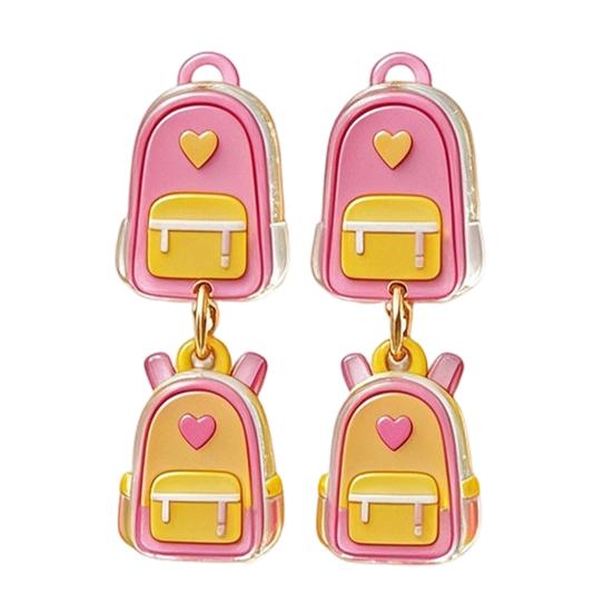 Boucles d'oreilles pendantes mignonnes en acrylique 1 paire Enseignante pour femmes, Thème Fête Commémorative Fête, Boucles d'oreilles Chiffre Alphabet Crayon Crayon Sac à dos 2D, Premier Jour
