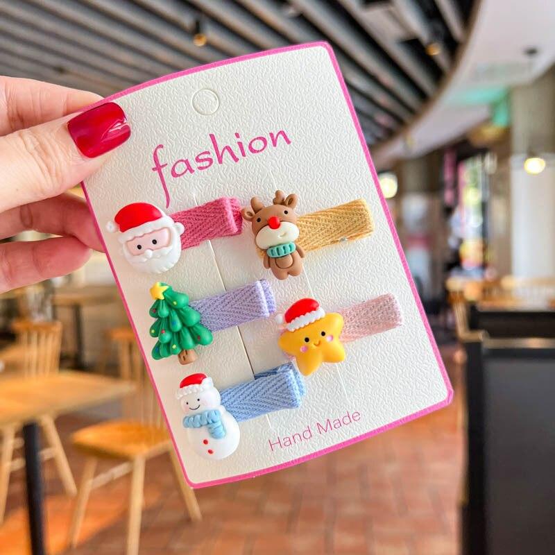 5 Stück Kinder Weihnachten Haarnadel Niedlicher Schneemann Weihnachtsbaum Stoff Haarspangen Kopfbedeckung Kinder Haarschmuck Mädchen Geschenke