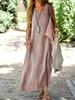 Plus Size Women Cotton Linen Dress Summer Fashion Slim Fit Solid Color Midi Dress