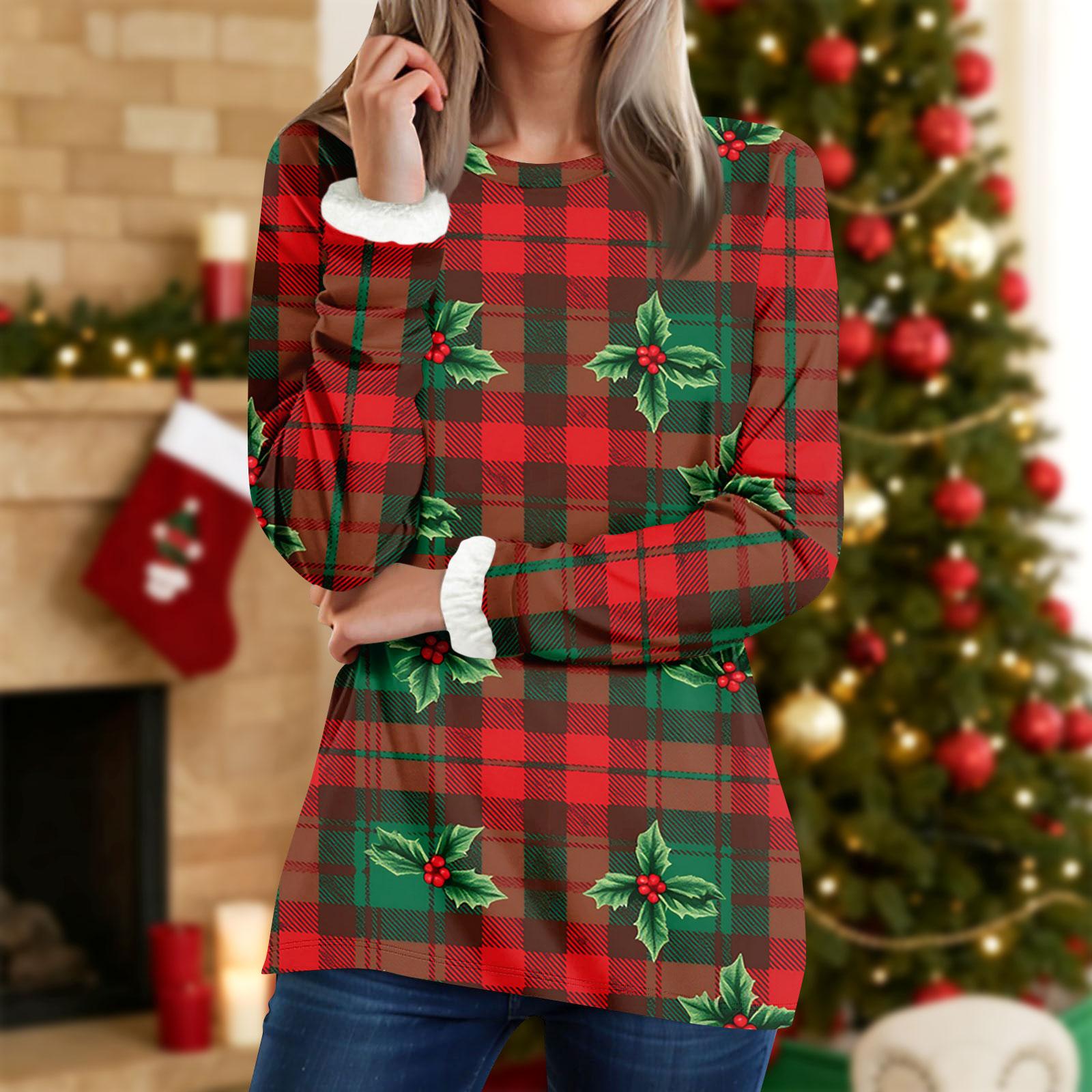 

Женский топ с круглым вырезом и принтом из утолщенного плюша и кашемира, теплый длинный топ XXL