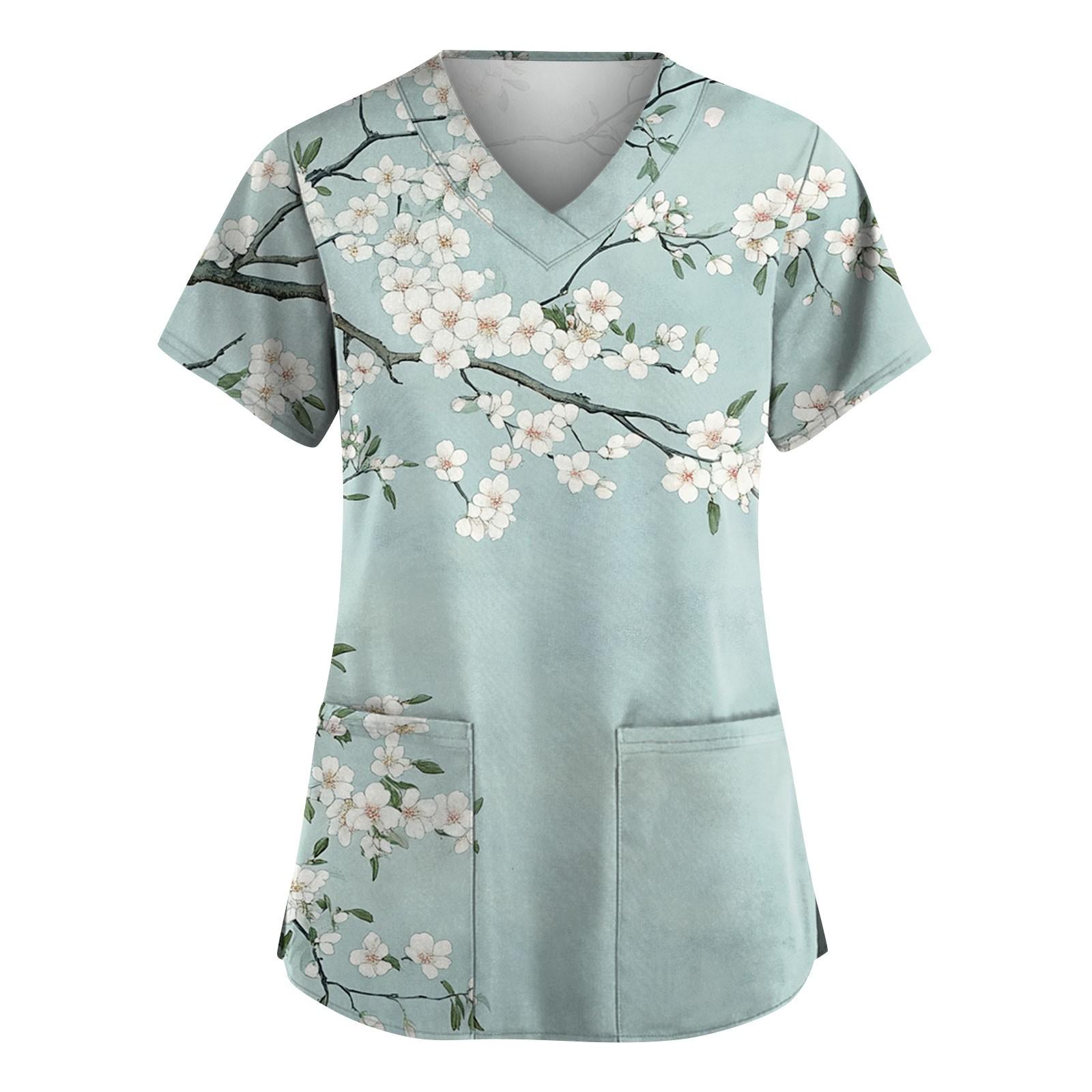 

Женская мода с коротким рукавом, мода, винтажный цветочный принт, V-образный вырез, карман, рабочая одежда, топы XXL