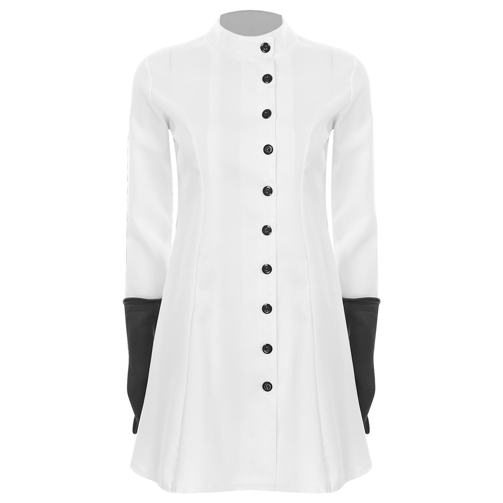

Womens Halloween Doctor Nurse Costume Stand Collar Side Button Up Long Sleeve Lab Coat Gloves Mad Scientist Cosplay M білий
