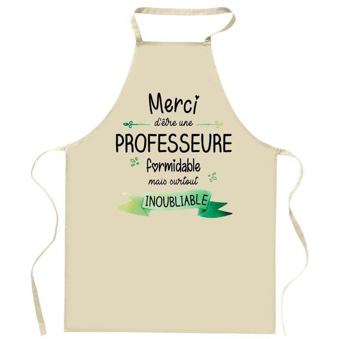 Tablier de cuisine - Planetee - «Professeure Merci Inoubliable» - Coton résistant, impression France - Lavable 40°C