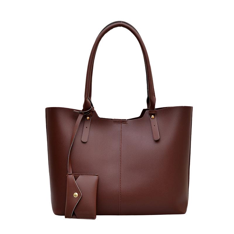 Women Large Capacity Solid Color Casual Pu Shoulder Tote Bag For Daily Use