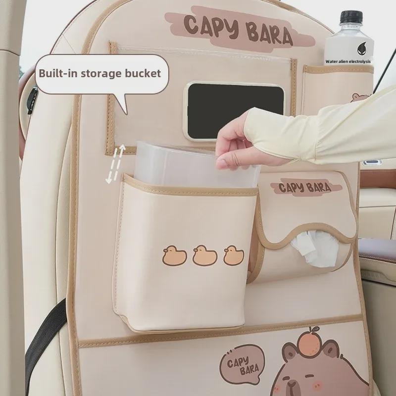 Capybara Car Storage Bag: Anti-Dirty, Anti-Kick, Cartoon Leather Trash Can