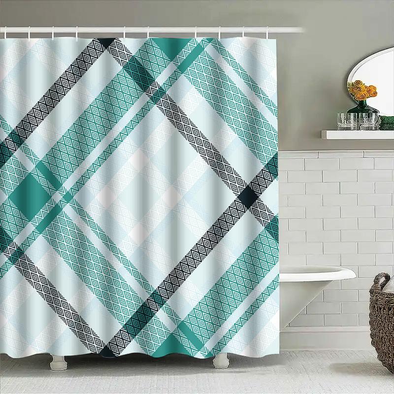 Modern Blue White Plaid Bath Shower Curtain Home Decor With Rod Pocket Bathroom Accessory For Kids Room Decoration In Blue White