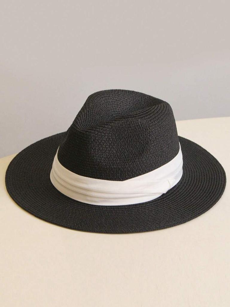 Wide Brim Straw Hat Unisex Casual Sun Protection Beach Hat Breathable UV Resistant