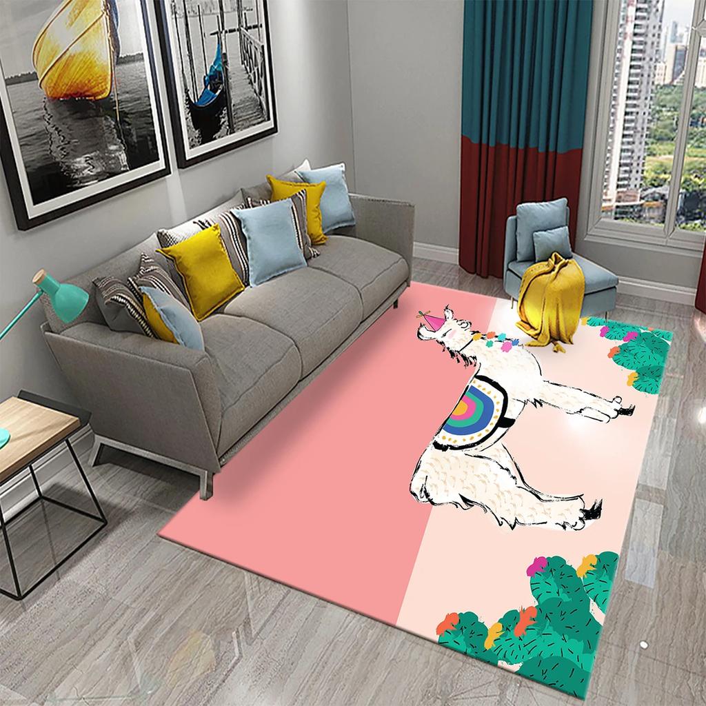 Cartoon Alpaca Carpet Funny Animal Area Rugs for Living Room Doormat Bedroom Bathroom Non Slip Floor Mat Children Crawling Rug