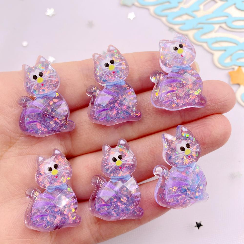 10PCS Kawaii Resin Colorful Candy Color Cartoon Bowknot Cats Figurines Flat Back Scrapbook DIY Home Decor Crafts Accessories