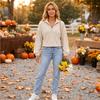 Women's Fashion Color Half-Zip Mock Neck Long Sleeve Sweatshirt with Pockets