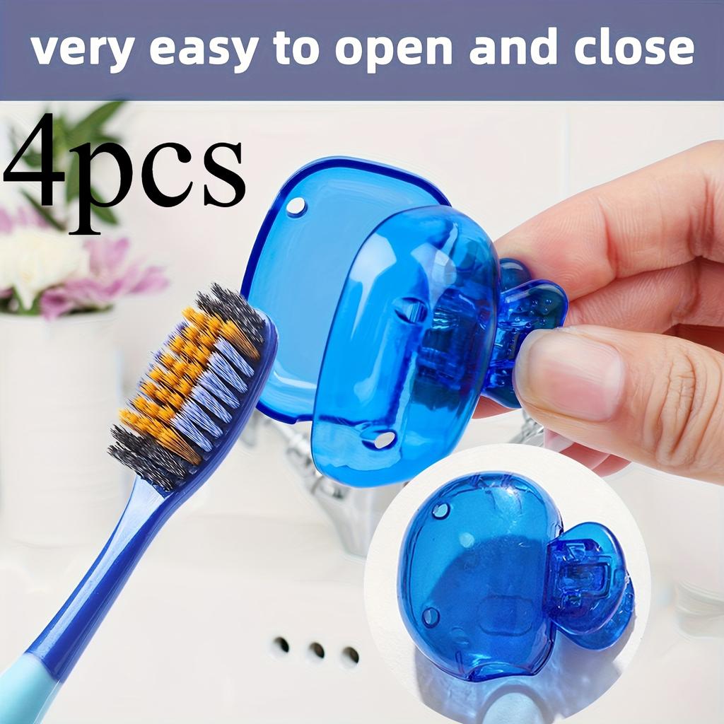 4pcs Toothbrush Head Covers with Hygienic Protector Case - Easy Open & Close,Snap-Fit Closure - for Home,Travel, Bathroom, Office - Keep Brushes Clean