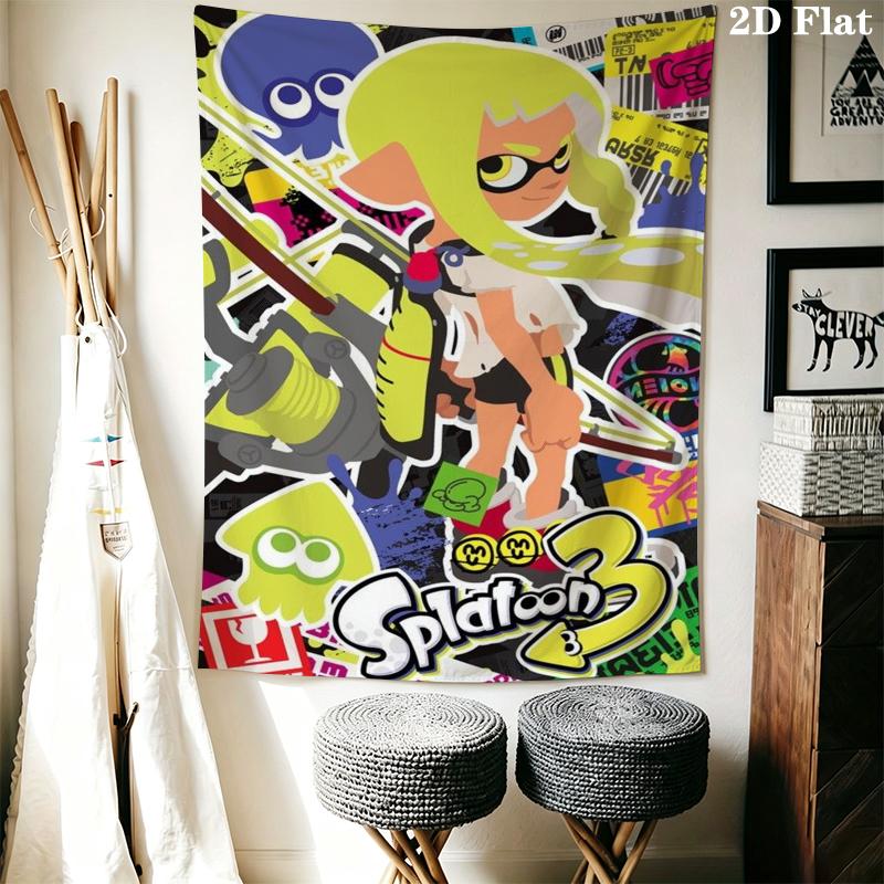Splatoon game Wall Tapestry Aesthetic Wall Hanging Printed Fabric Blanket Decorative Tapestries for Bedroom Living Room Home Decor