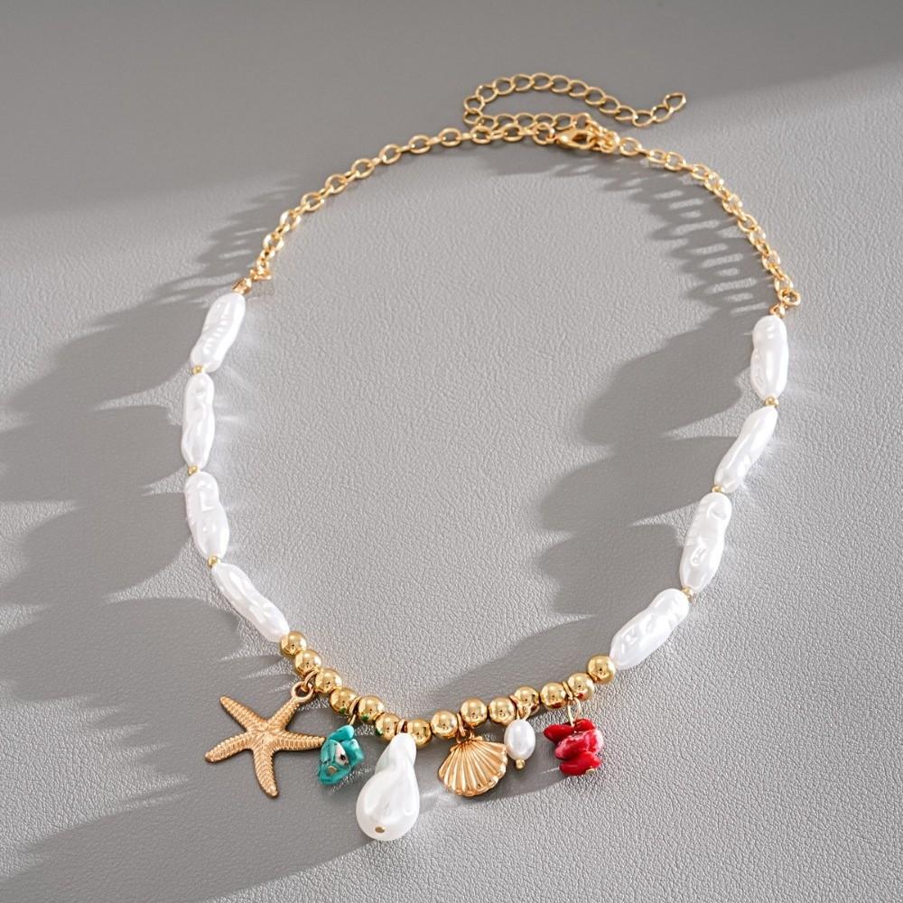 Sea Series Conch Bohemian Shell Necklace Zinc Zinc Alloy Pearl Starfish Beach Pendant Girls Couple Gift