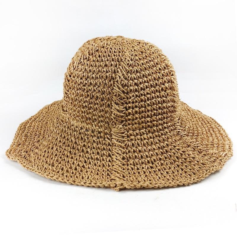 Wide Brim Straw Bucket Hat Classic Ruffle Crochet Summer Sun Hats Hollow Out Breathable Outdoor Travel Beach Hats for Women Daily Use