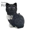 Boutique De FGG Black Cat Shape Women Crystal Clutch Evening Bags Rhinestone Clutch Minaudiere Handbag Party Wedding Purse