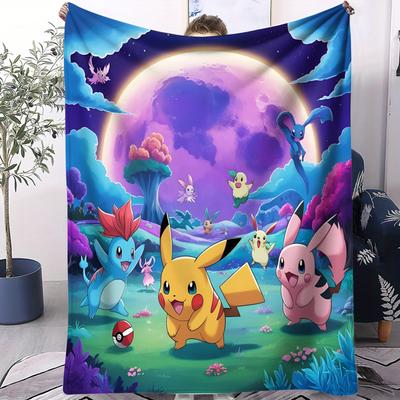 Wytrzymały mały koc z nadrukiem Eevee Pokemon na klimatyzację, odpowiedni do łóżek, sof, samochodów, biur, na drzemkę, wentylator, prezent, na wszystkie pory roku