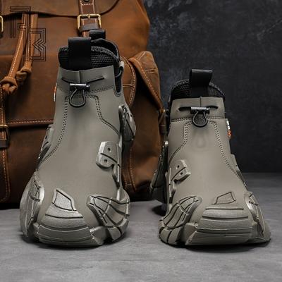 Fashionable and Versatile High Top Men's Shoes, New Autumn Anti Slip and Waterproof Side Zipper Work Sports Shoes