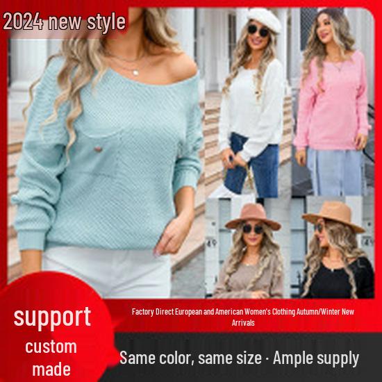 Pull tendance hiver 2026 pour femmes européennes et américaines avec nœud - Col rond, Tricot à manches longues