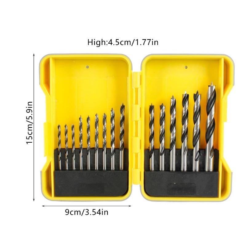 15Pcs Professional Woodworking Drill Bits Multiple Size Helical Tip For Precise Wood Drilling Cabinet Making & Doweling