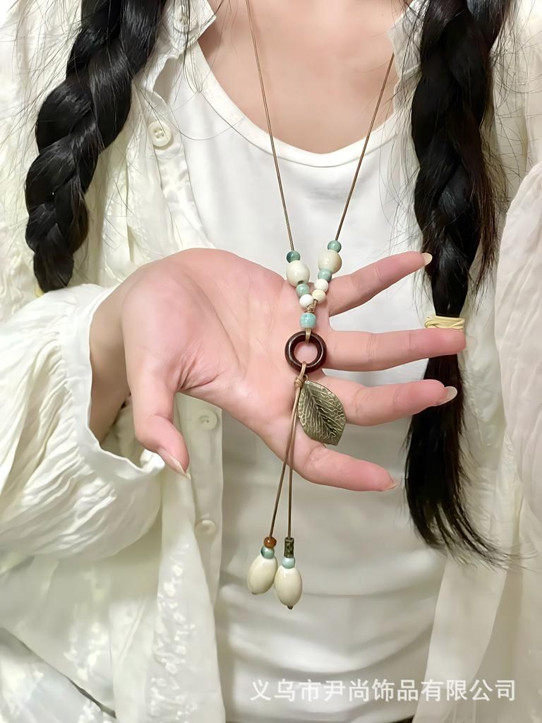 Necklace Collection New Chinese Ethnic Style Ceramic Long Sweater Chain Female Antique Pendant Accessories Female