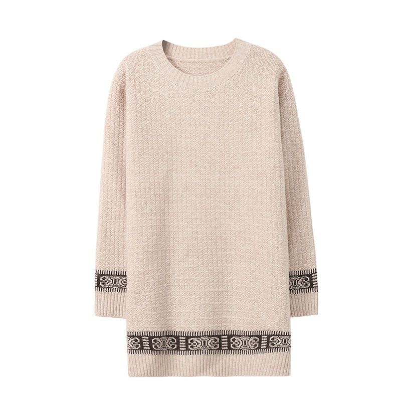 Mid-length Sweater Women's Autumn and Winter Loose Large-sized Pullover Top Versatile Round-neck Long-sleeved Knitted Sweater
