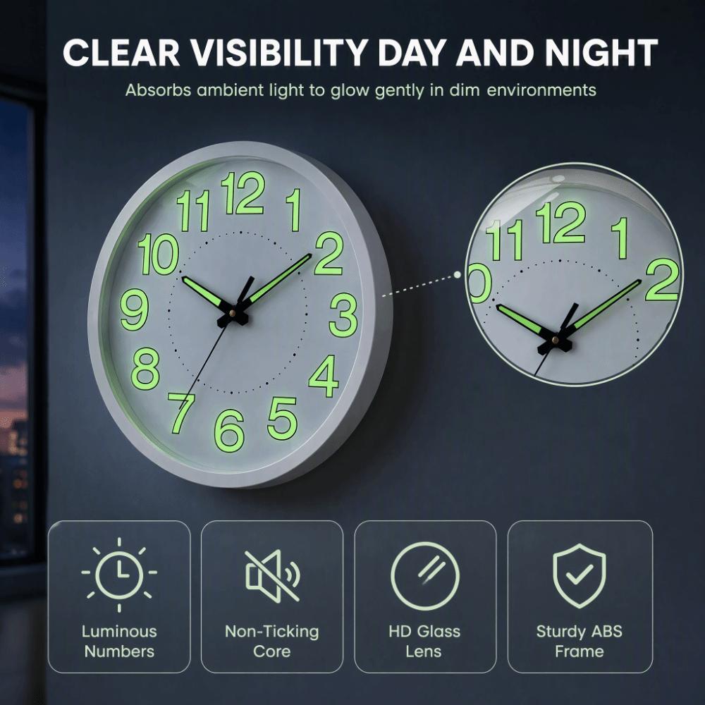 30cm Diameter Silent Quartz Clock Plastic Frame Luminous Wall Clock Wall Mounted Clock Night Use