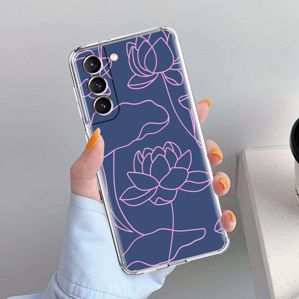 Phone Case For Samsung Galaxy S26 S25 S24 S23 S22 Ultra S20 S21 FE 5G Plus Soft Clear Cover Lotus Pattern