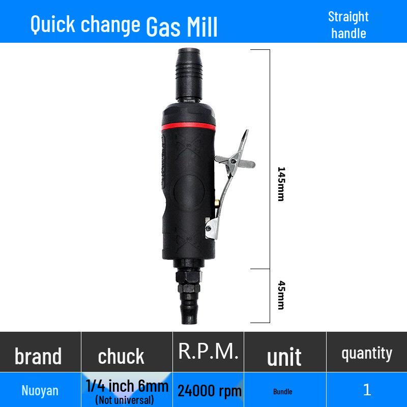Pneumatic Quick-Change Air Grinder: Right Angle/Straight Shank, Small Engraving/Inner Circle Polisher, 6mm