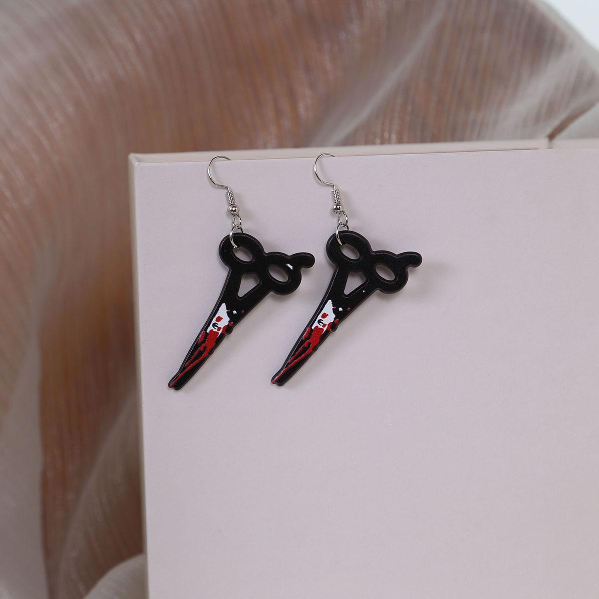 Simulation Kitchen Knife Halloween Earrings, Creative Personality Bloodstained Axe Scissors Acrylic Earrings For Women