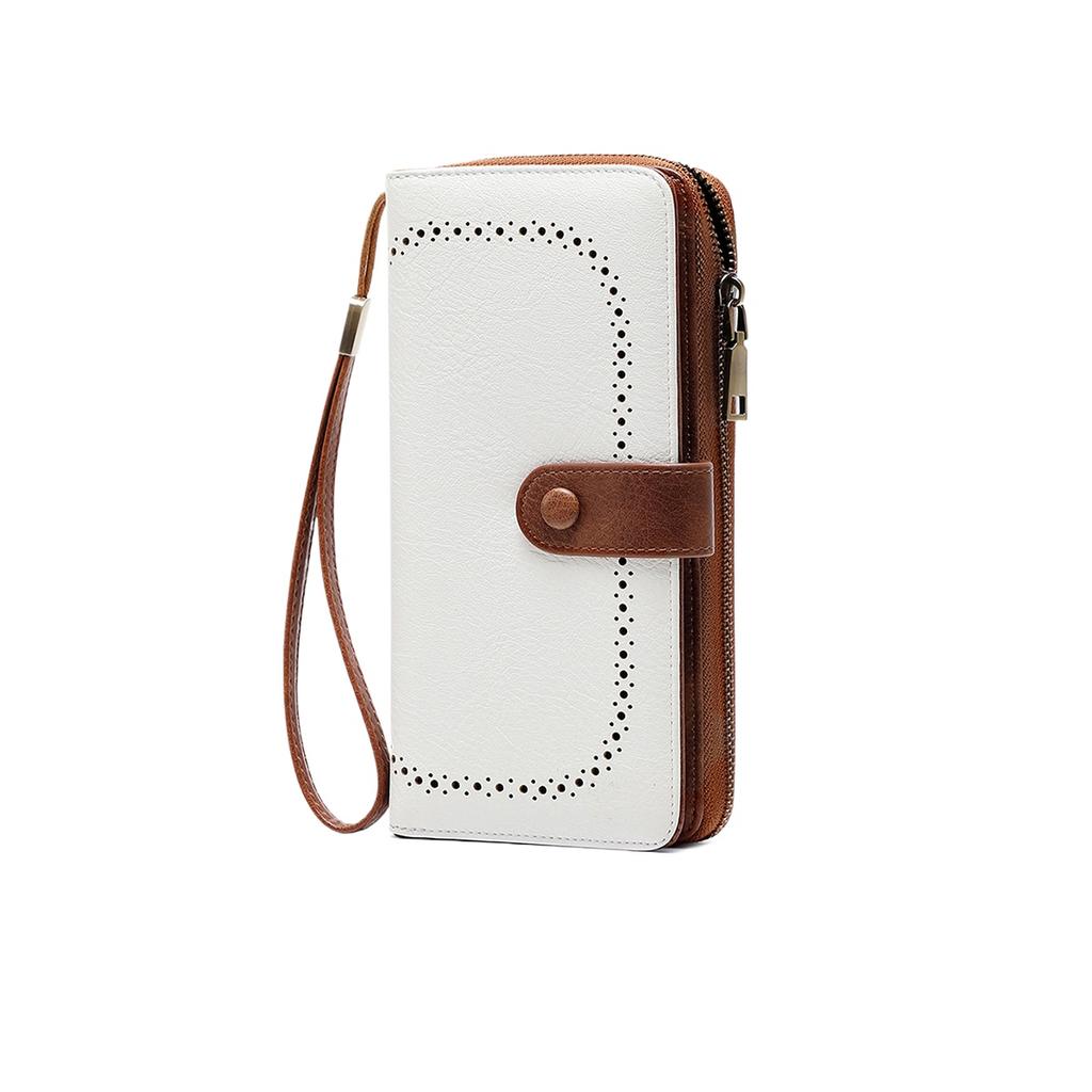 Multifunctional Women's Wallet Retro Oil Wax Leather Long Wallet Simple Large Capacity Card Bag