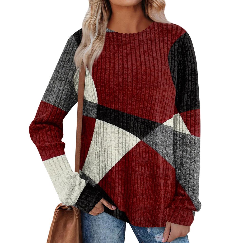 Women's Printed Lightweight Brushed-Cotton Round Neck Top