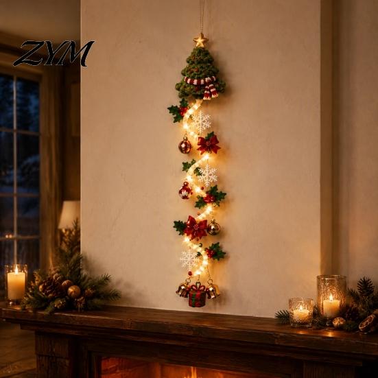 Light Up Seasonal Home Decor Glowing Christmas Door Hanger, Crochet Spiral Ornament with LED Lights, Snowman Santa Reindeer Entryway Festive