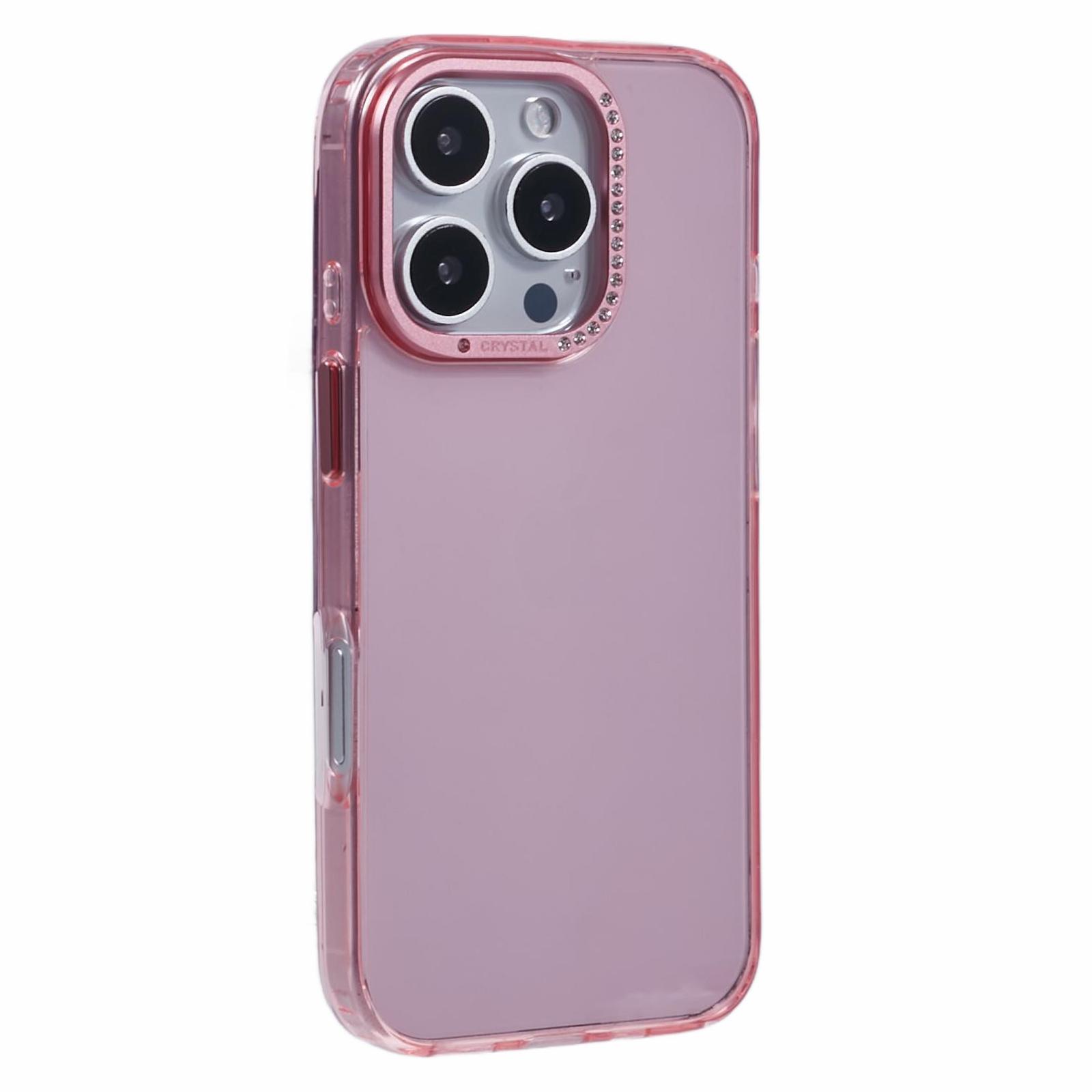 

For iPhone 16 Pro Case TPU+PC Phone Back Cover Lens Frame Rhinestone Decorated A