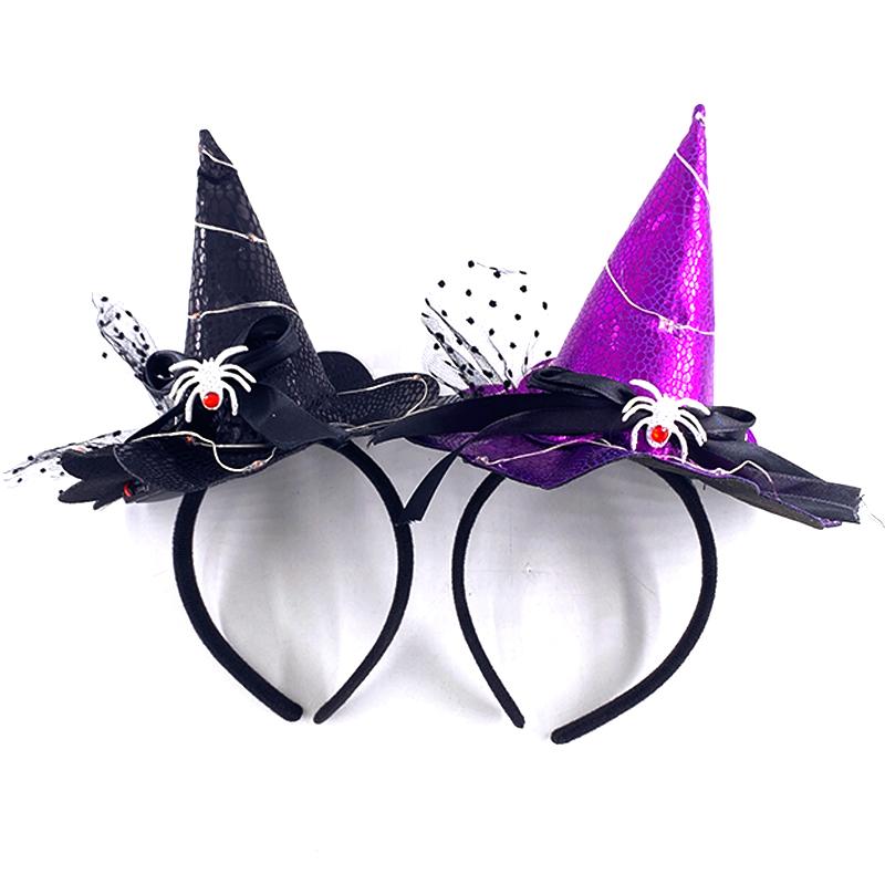 Lovely LED Witch Headband Halloween Light up Witch Hat Headband Women Masquerade Party Cosplay Hairband Hair Accessories