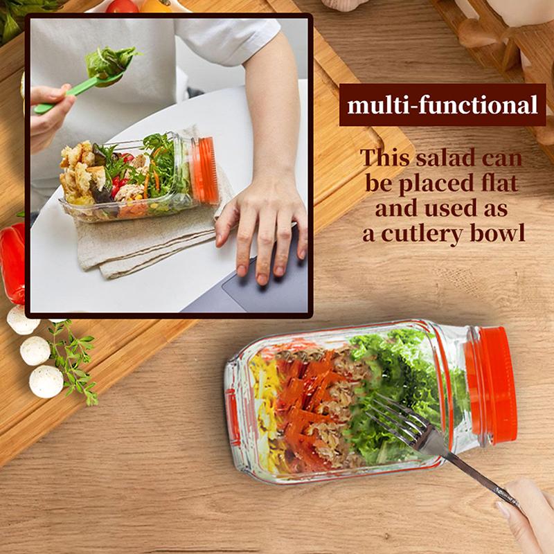 Auslaufsichere Salatschüssel Kunststoff-Salatbehälter mit seitlich zu öffnendem Deckel Tragbare Frühstücks-Fruchtaufbewahrungsbox für Picknick Zuhause Büro