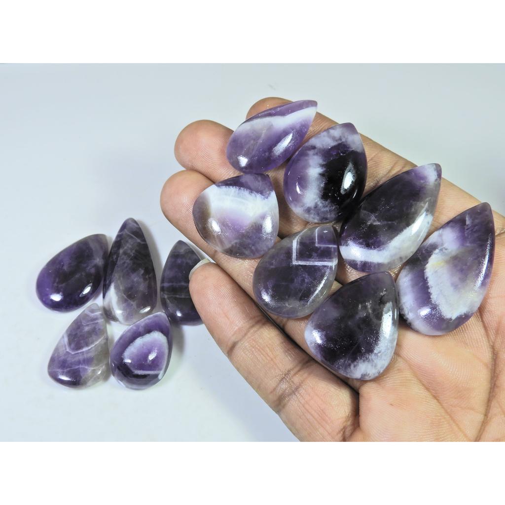 350Cts. Natural Amethyst Lace Agate Pear Cabochon Loose Gemstone 12 Pcs Lot C-798