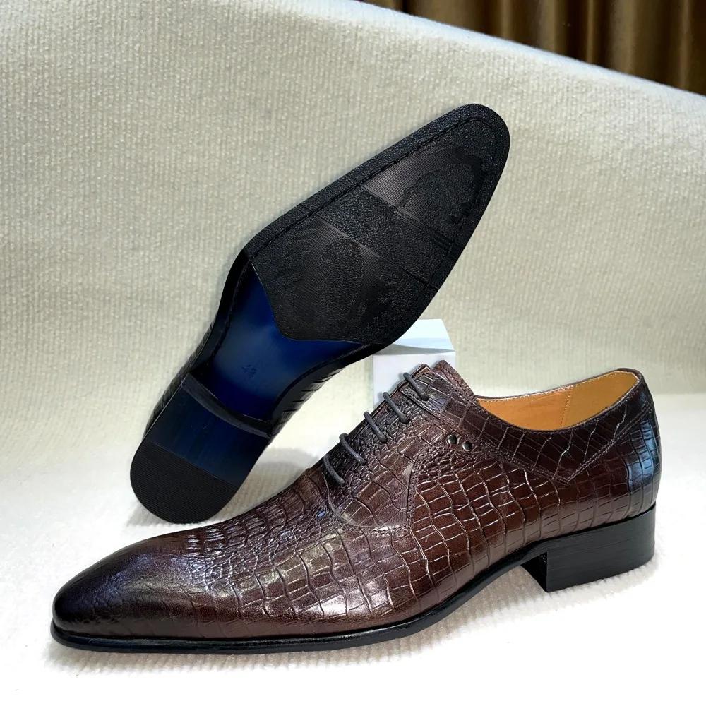 Fashion Italian Luxury Men's Pointed Toe Oxford Shoes Black Coffee Leather Lace-Up Dress Shoes for Wedding Office Business Formal Wear